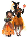 Párový kostým oranžové čarodějnice pro matku a dceru na Halloween