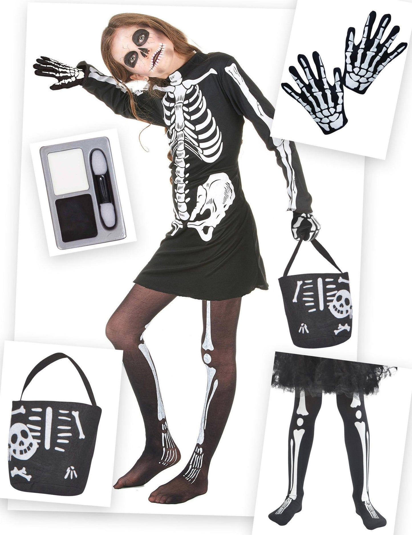 Balíček kostýmu kostry na Halloween pro dívku