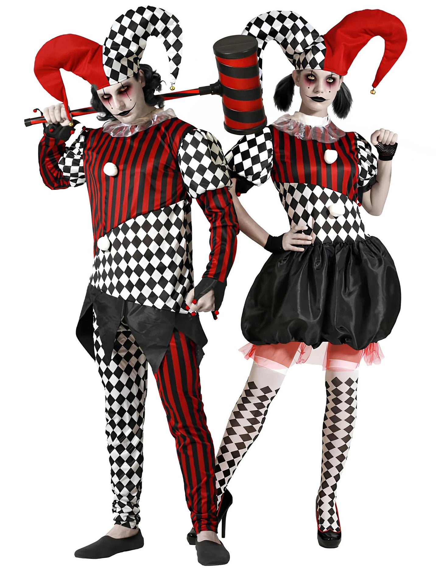 Erschreckendes Harlekin-Paar-Kostüm für Erwachsene zu Halloween