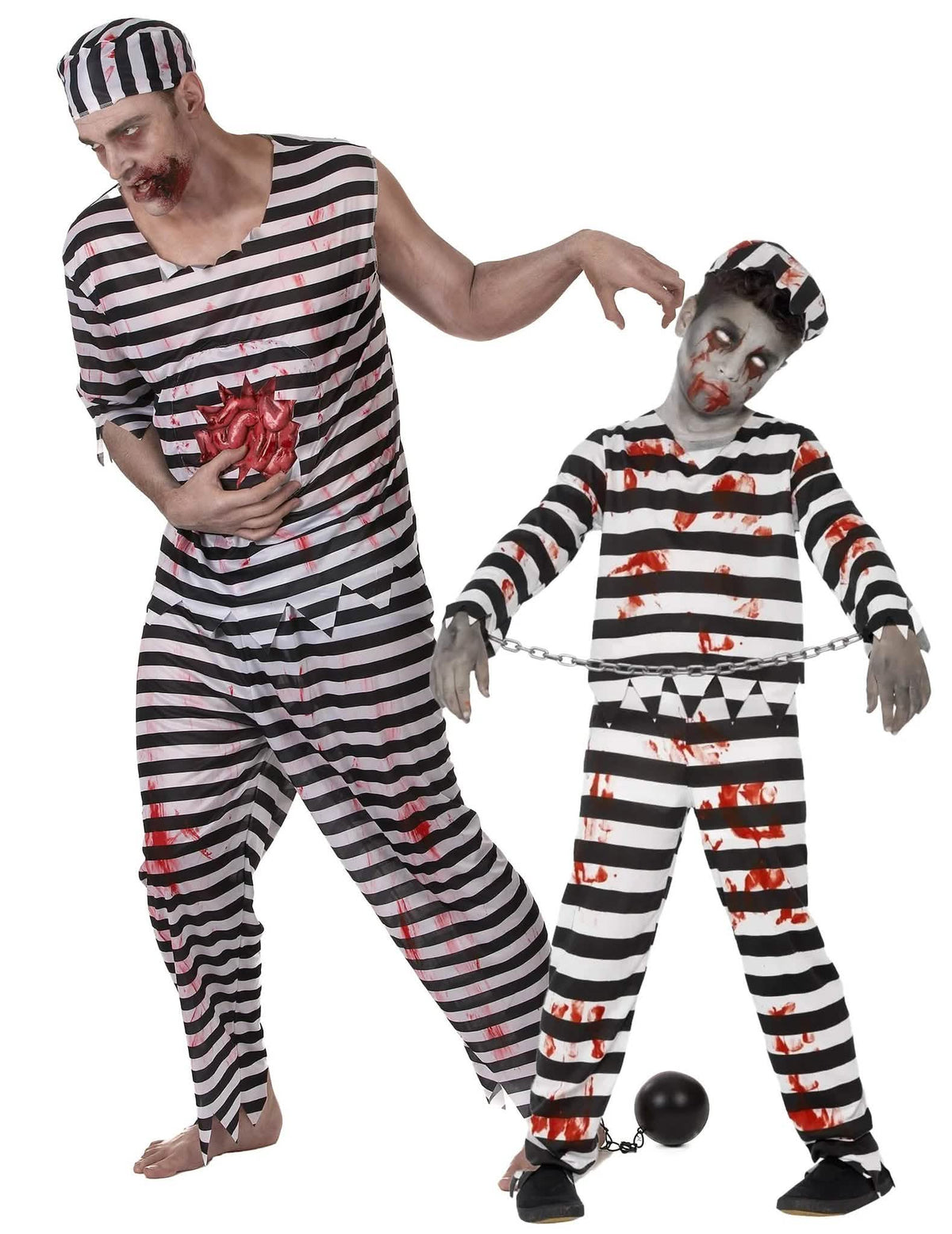 Strašidelný zombícký vězeňský kostým pro pár – otec a syn, Halloween
