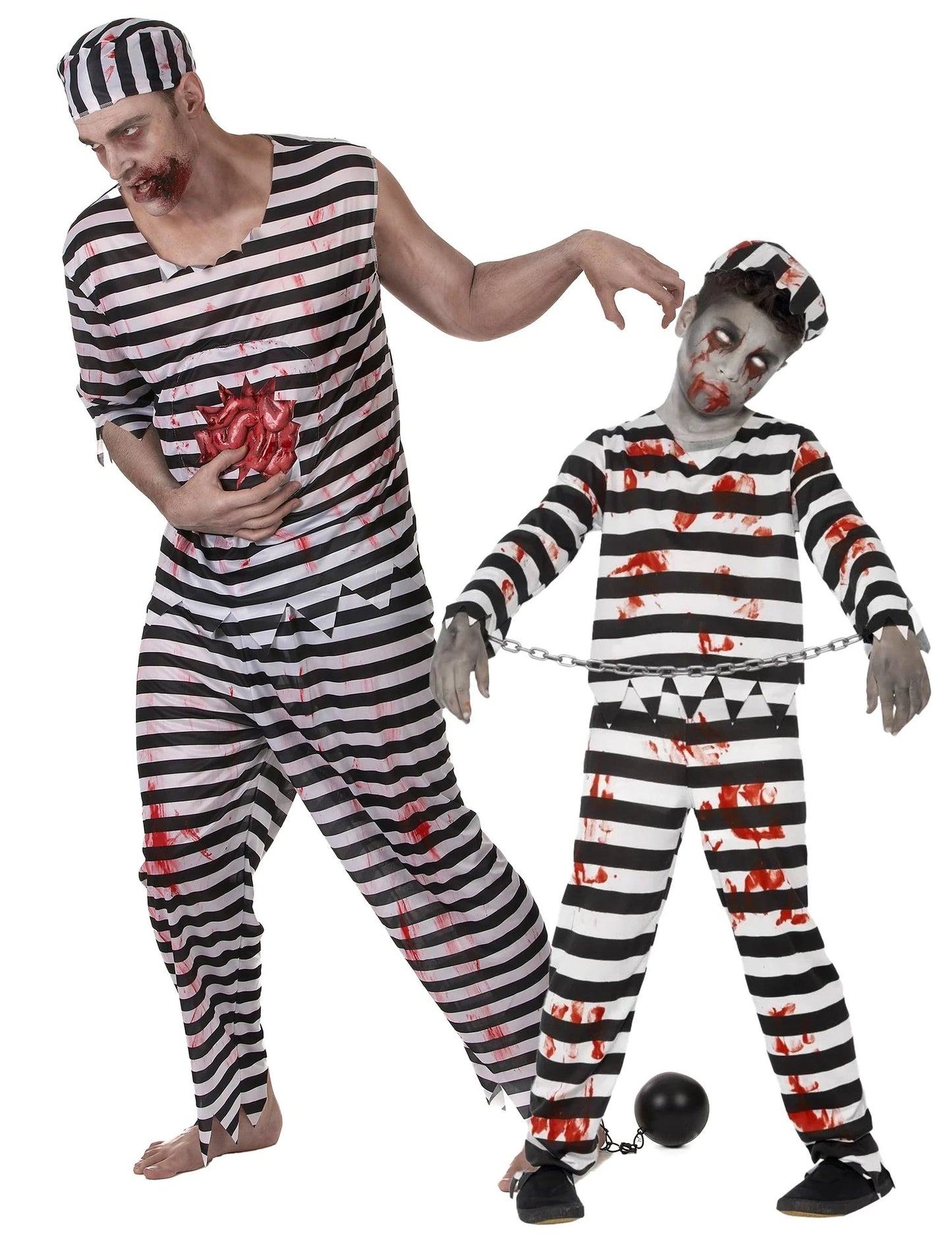 Strašidelný zombícký vězeňský kostým pro pár – otec a syn, Halloween