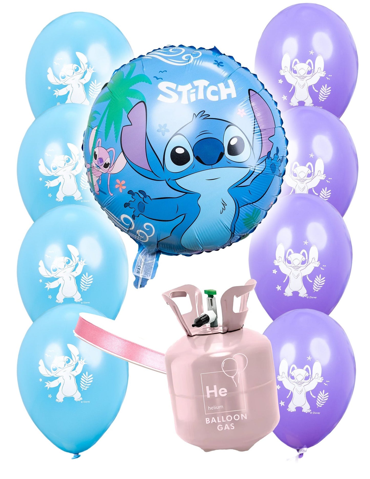 Heliumflaschen-Set mit 9 Stitch™-Ballons und Band