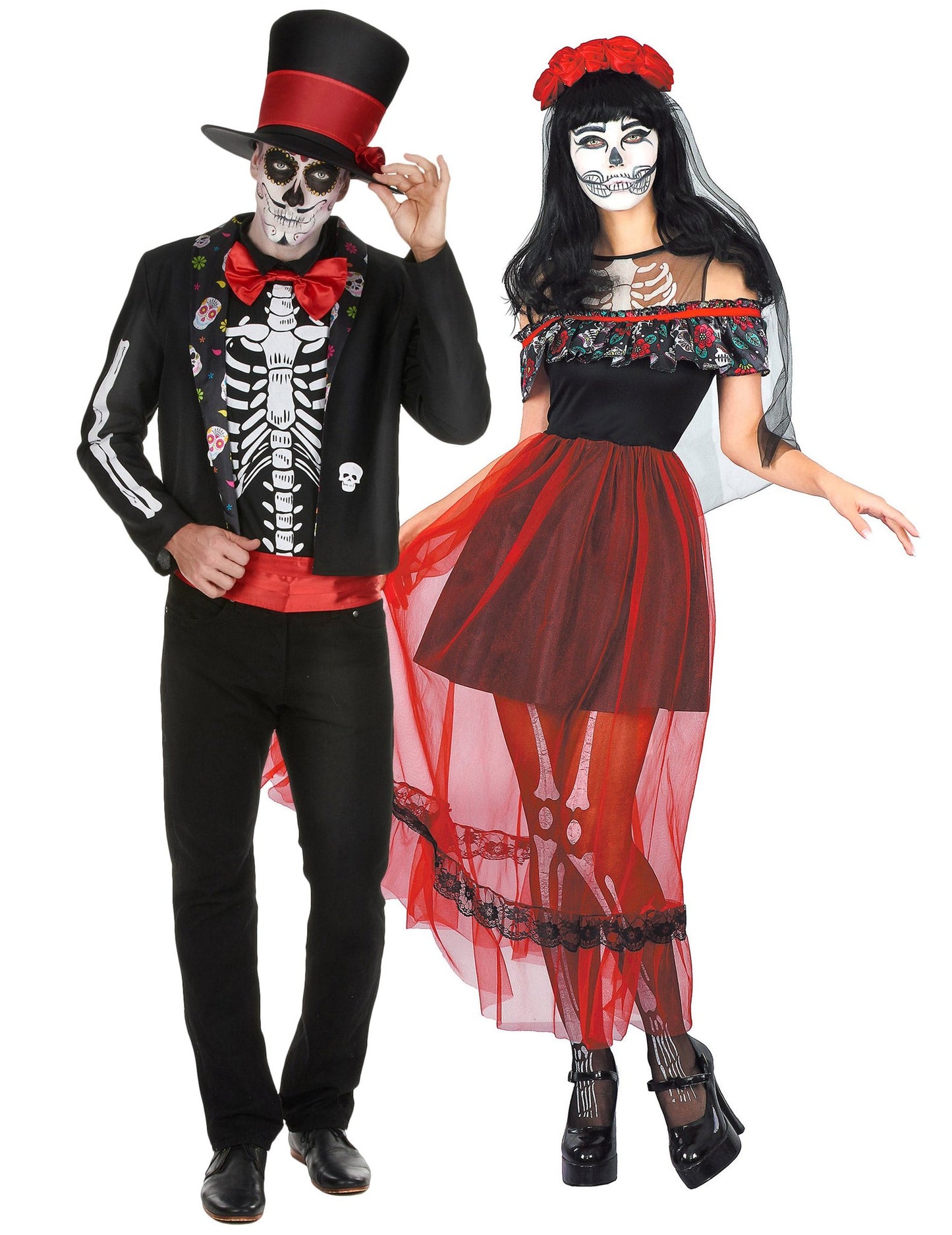 Paar-Kostüm Skelett Dia de los Muertos Halloween Erwachsene