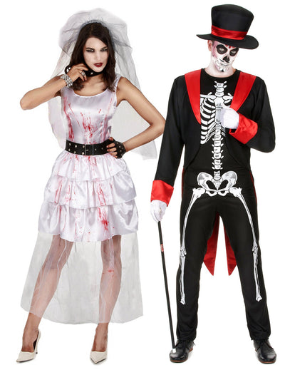 Pár kostýmů gothických novomanželů na Halloween