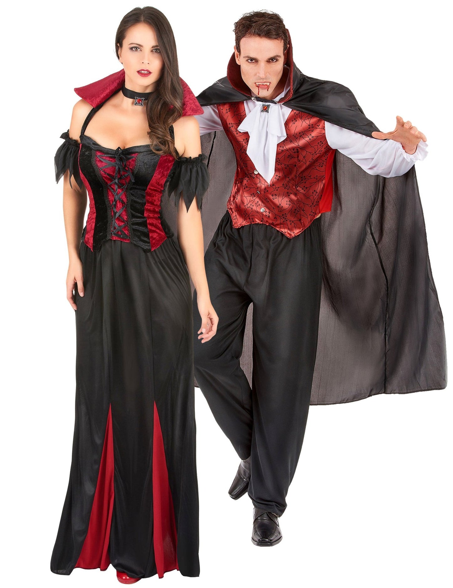 Paar-Fledermausvampir-Kostüm in Rot für Erwachsene zu Halloween