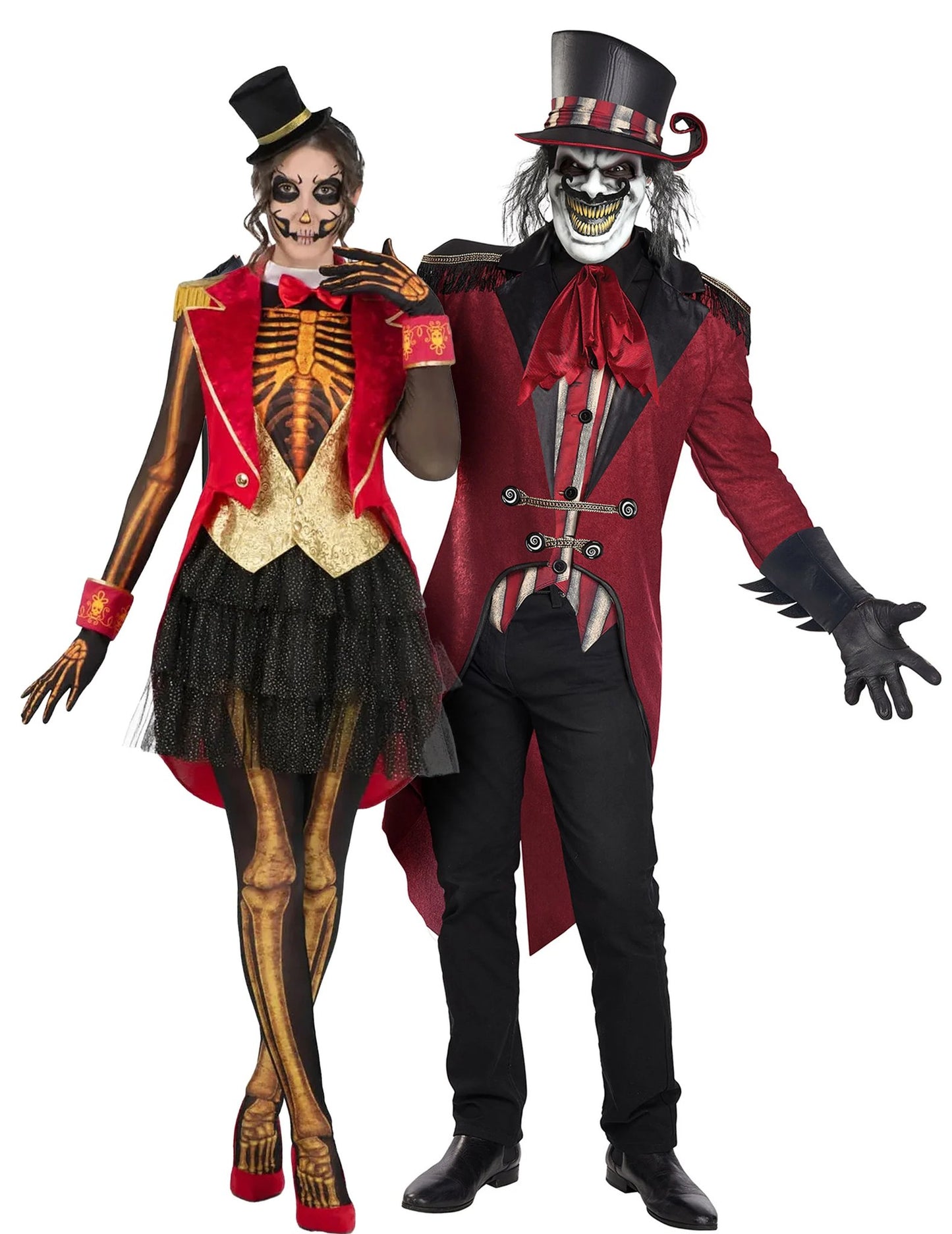 Paar-Fancy-Dress Skelett-Zirkusdompteur und Madame Loyal für Erwachsene