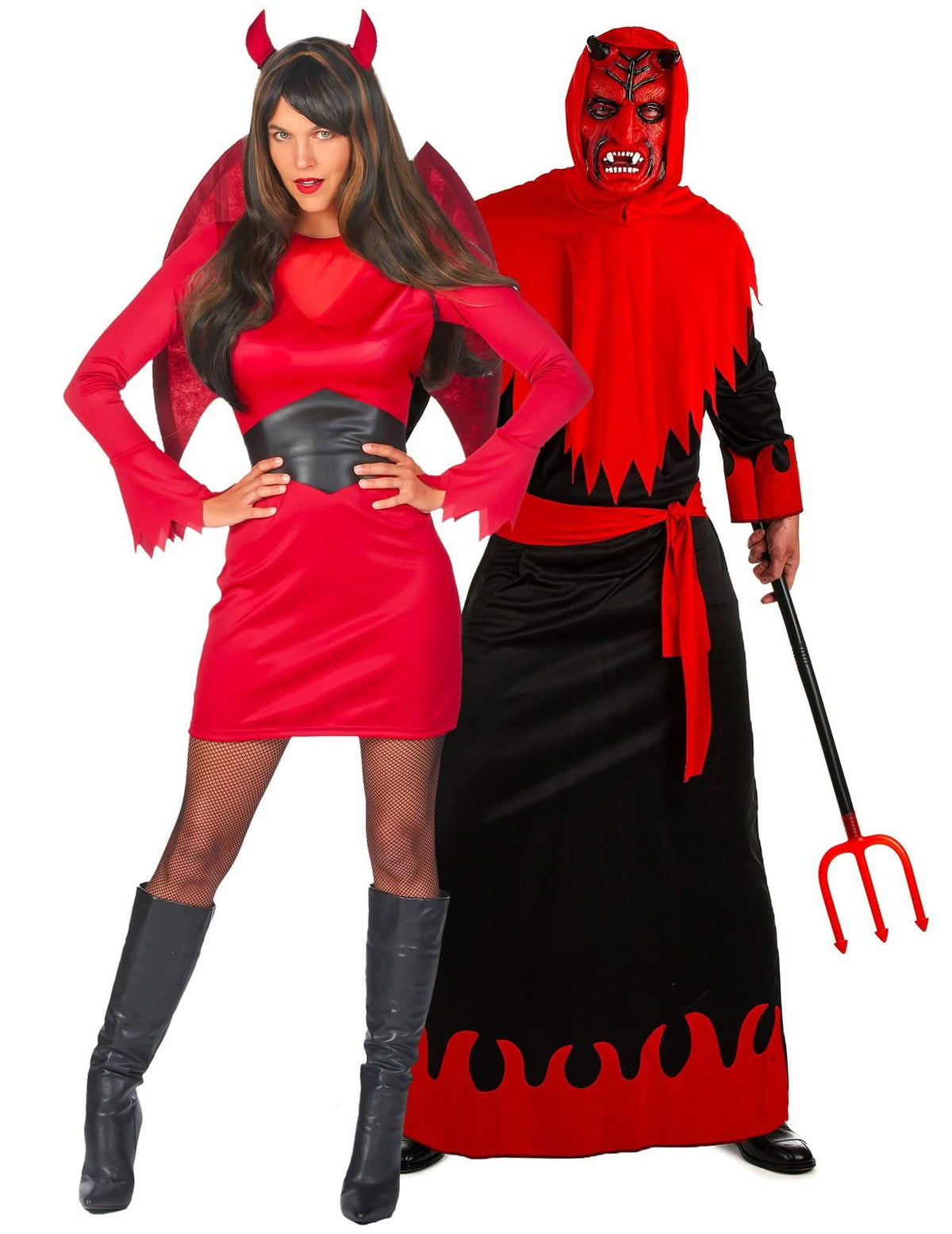 Párový kostým ďáblice a démonického červeného ďábla na Halloween pro dospělé