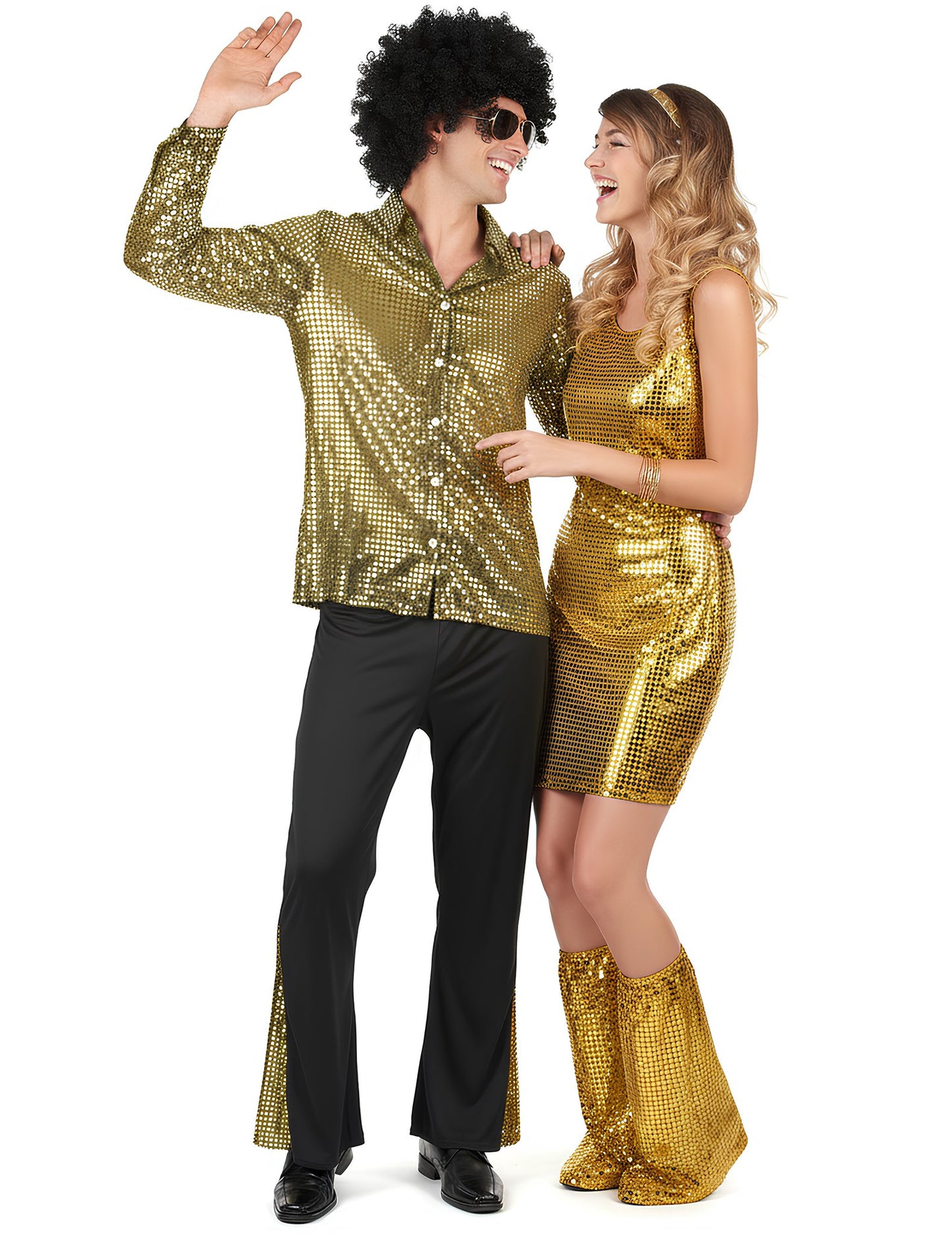 Kostým pro dospělé s flitrovaným zlatým diskotékovým motivem pro páry