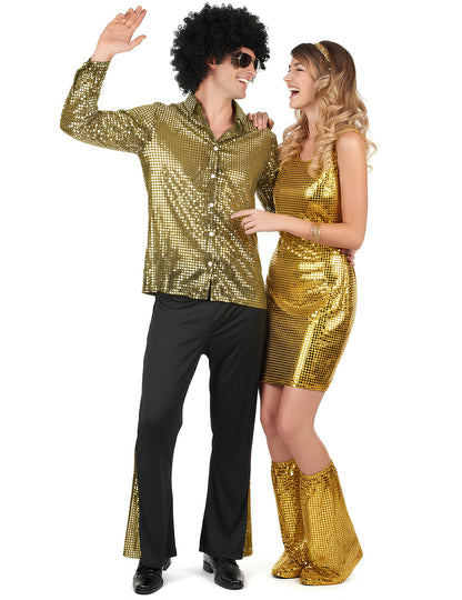 Kostým pro dospělé s flitrovaným zlatým diskotékovým motivem pro páry