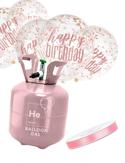 Sada na heliovou láhev se 6 konfetovými balónky Happy Birthday a stuhou