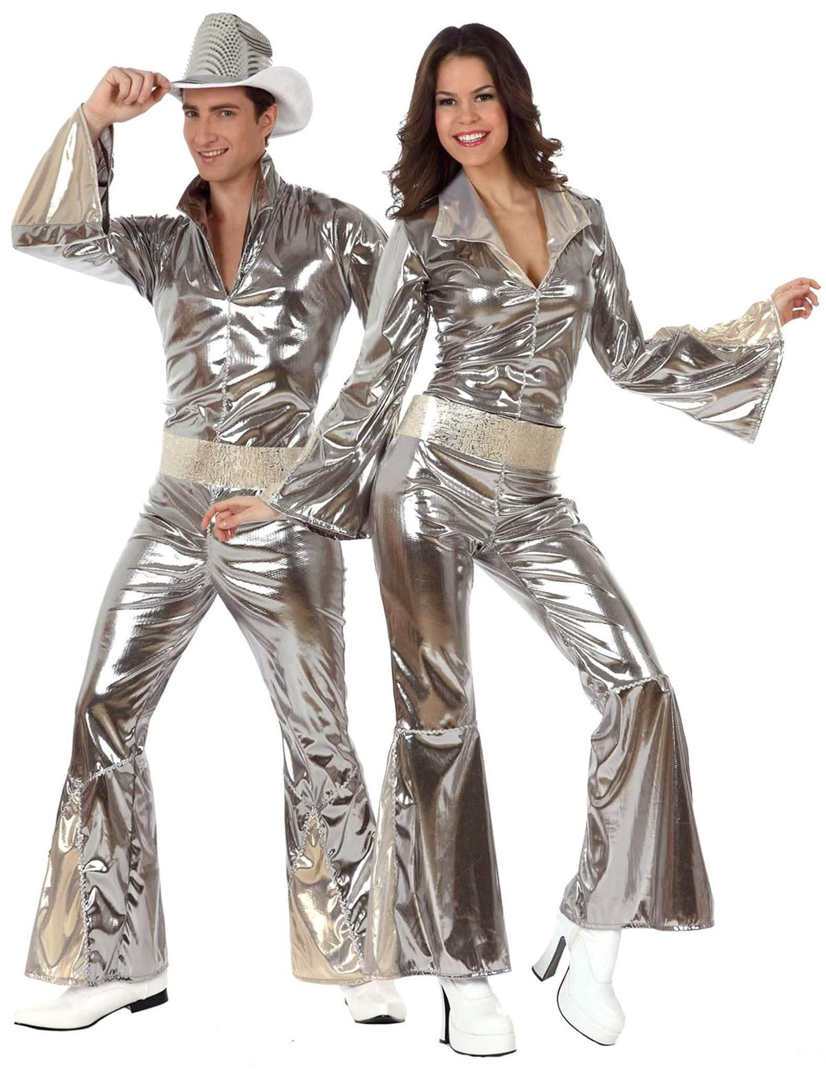 Párový disco kostým stříbrný pro dospělé
