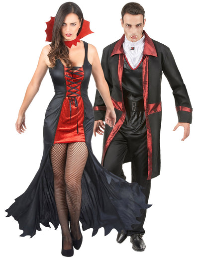 Párový kostým upír na Halloween červený a černý pro dospělé