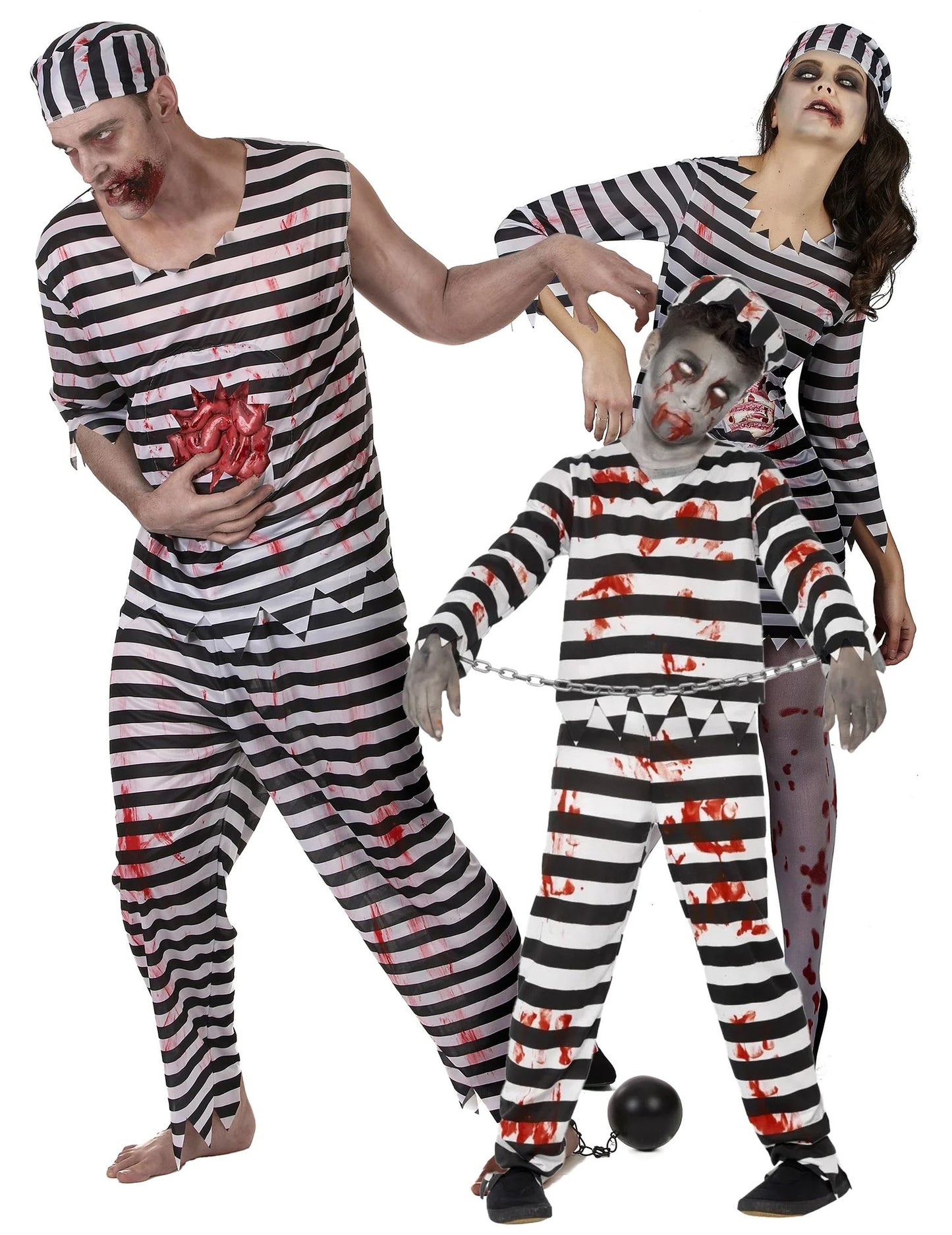 Rodinný kostým strašlivých zombie vězňů na Halloween