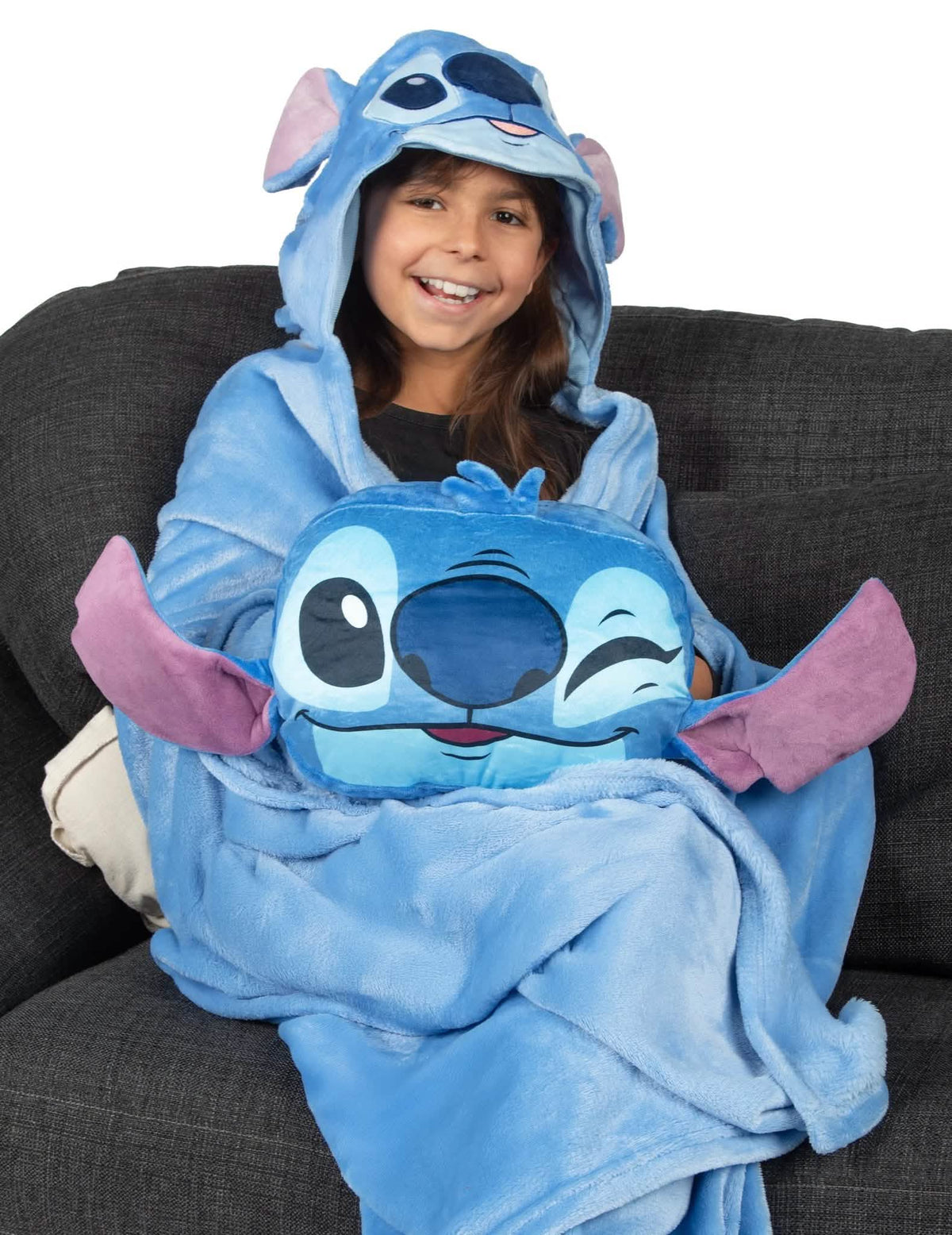 Kostkovaná fleecová sada s polštářkem Stitch™
