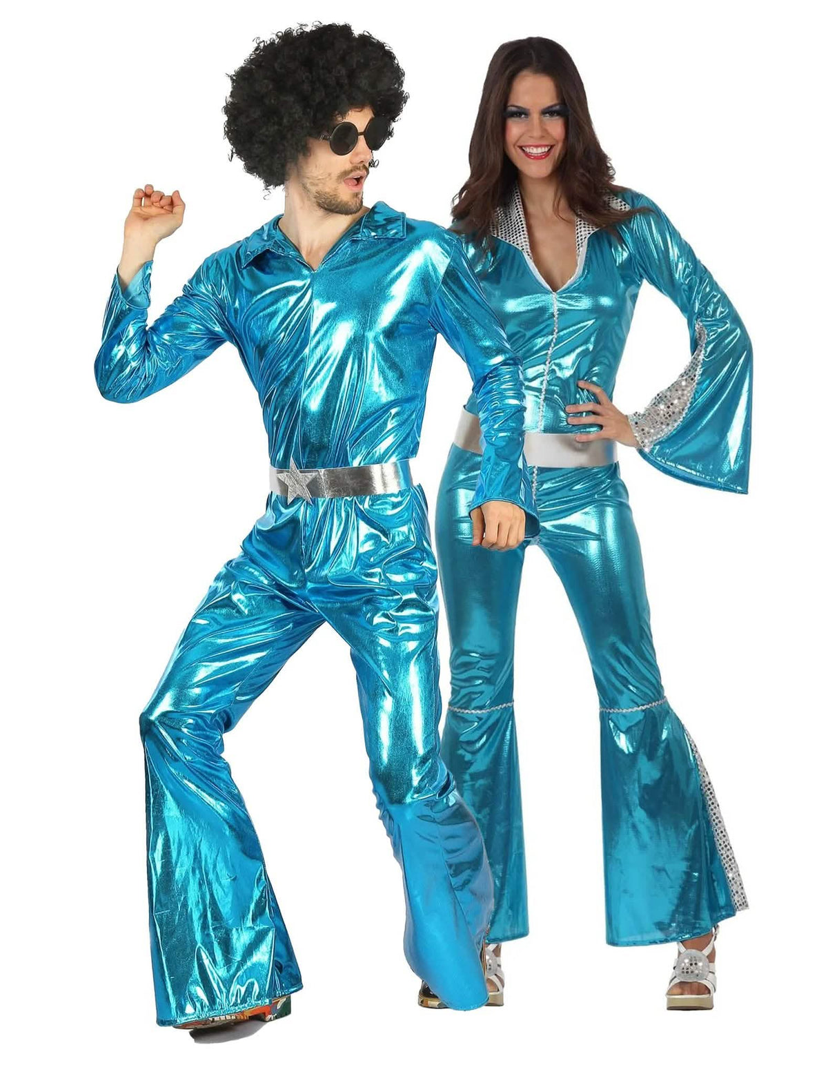 Lesklý modrý disco pár kostým pro dospělé