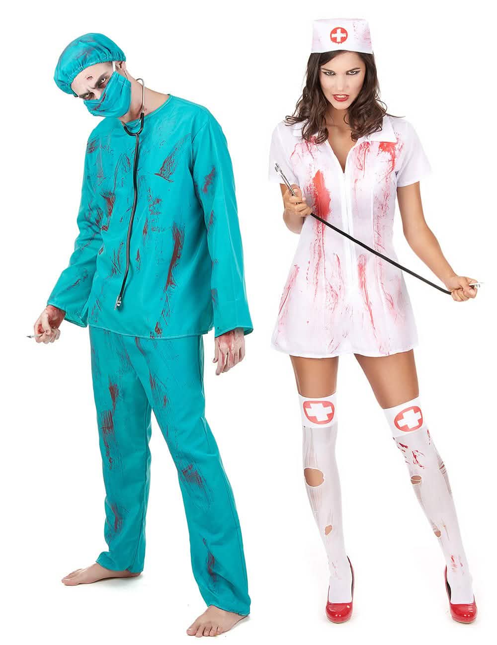 Párový zombie kostým chirurg a sestra na Halloween