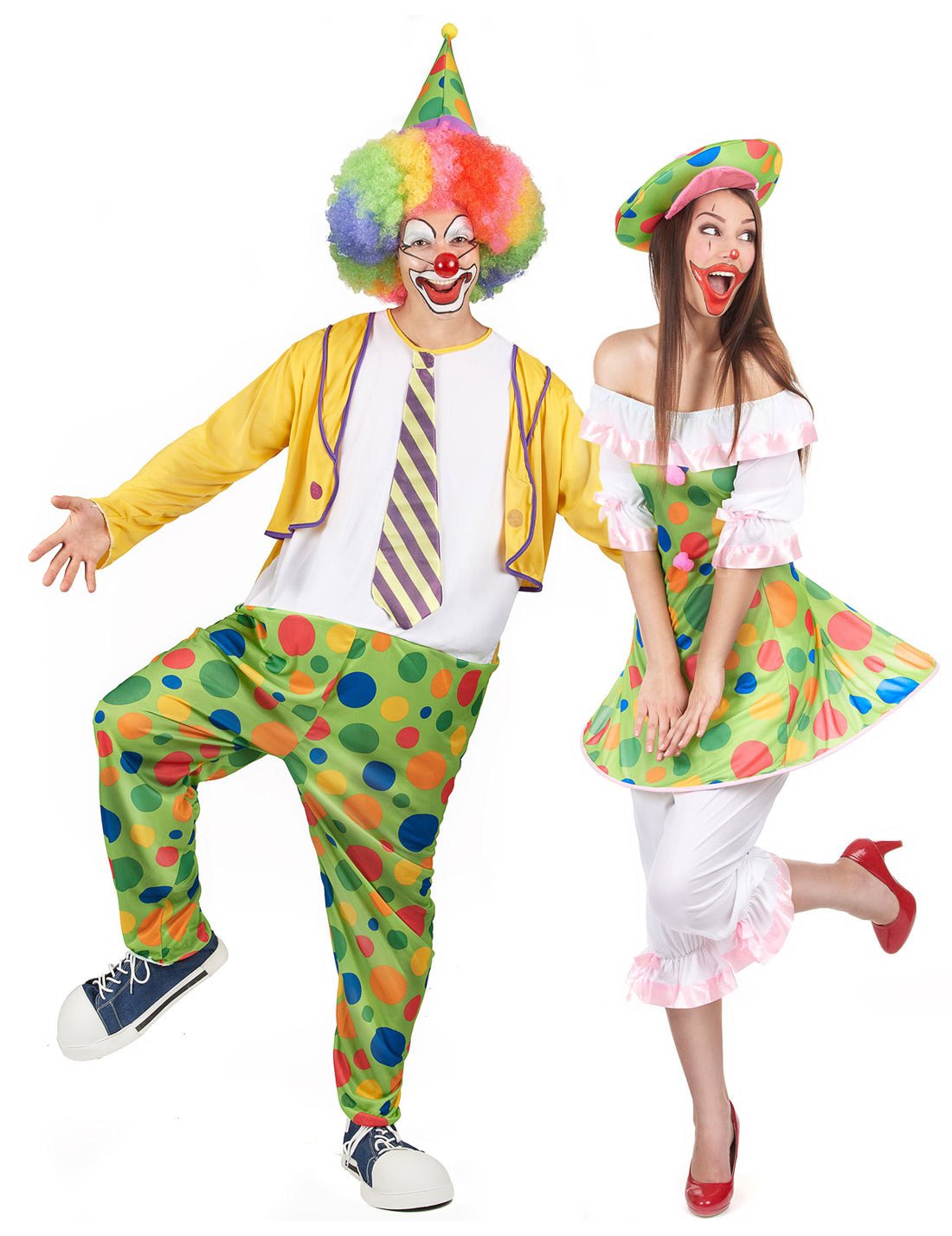 Paar-Faschingskostüm Clown mit Punkten für Erwachsene