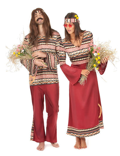 Párový hippie kostým bordó pro dospělé
