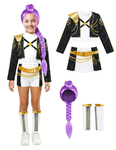 Sada kostýmu a paruky Rumi Gold Kpop Demon Hunter™ pro dívku