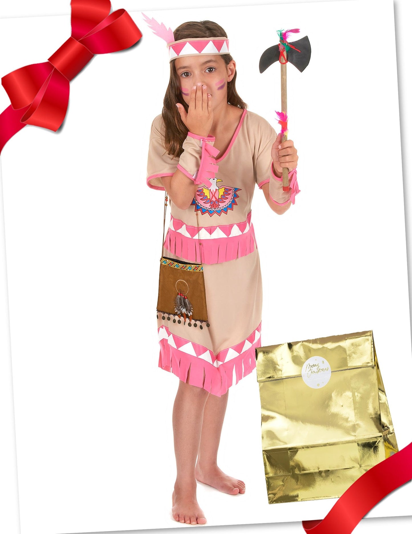 Geschenkset Indianer-Kostüm in Rosa mit Accessoires für Mädchen