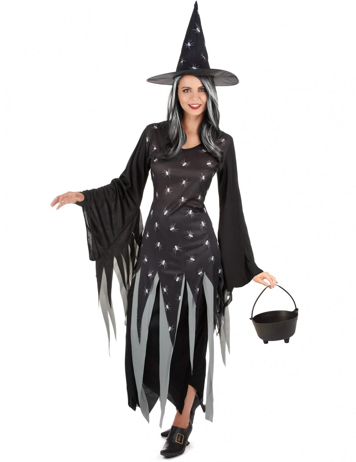Balíček kostýmu čarodějnice pro ženy s kotlíkem a parukou na Halloween