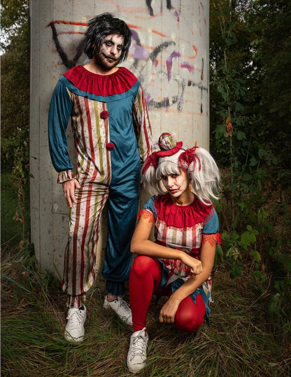 Párový kostým barevných klaunů na Halloween