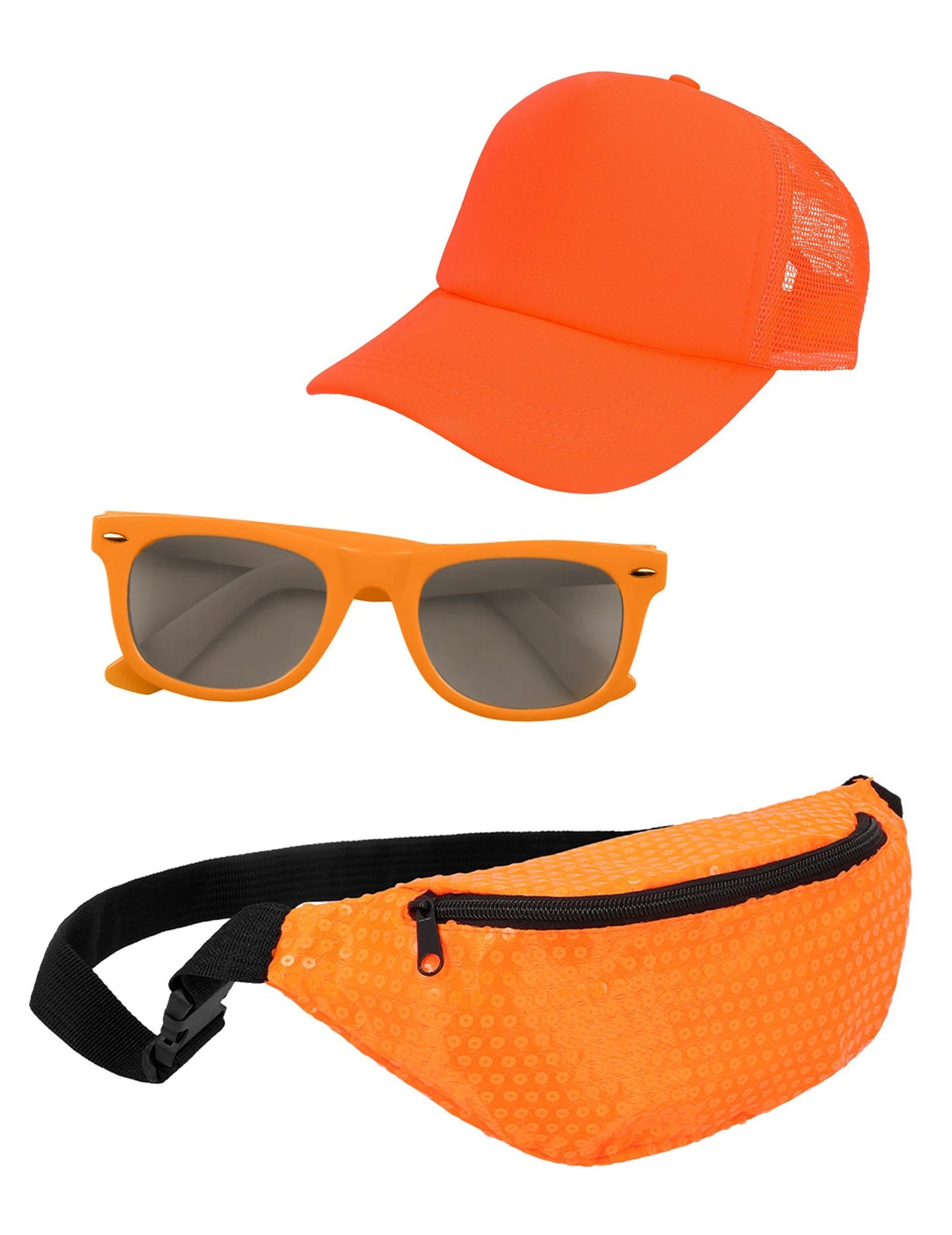 Accessoires-Set mit Mütze, Bauchtasche und neongrüner Erwachsenenbrille