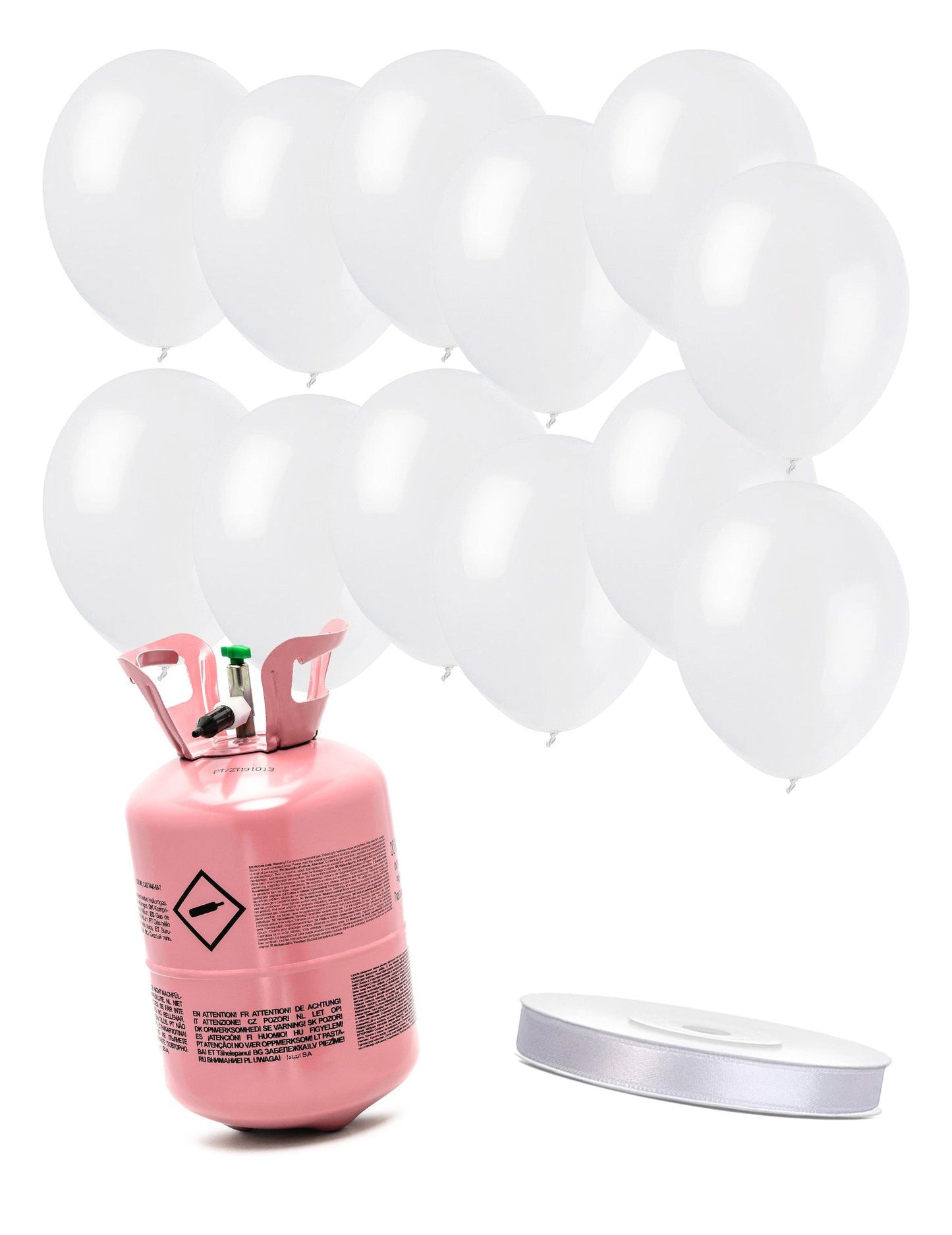 Heliumflasche-Set mit 12 weißen Luftballons und Band