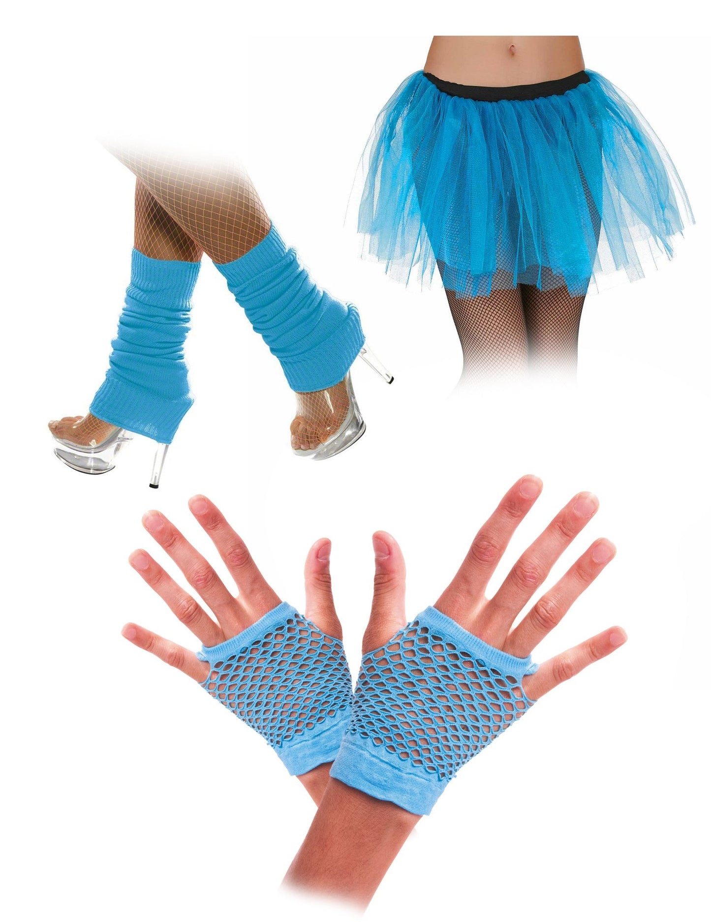 Neonblaue Accessoires für Erwachsene im 80er-Jahre-Stil
