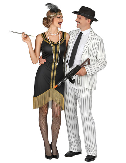 Kostým pro dospělé gangstery: bílý, černobílý a zlatý charleston