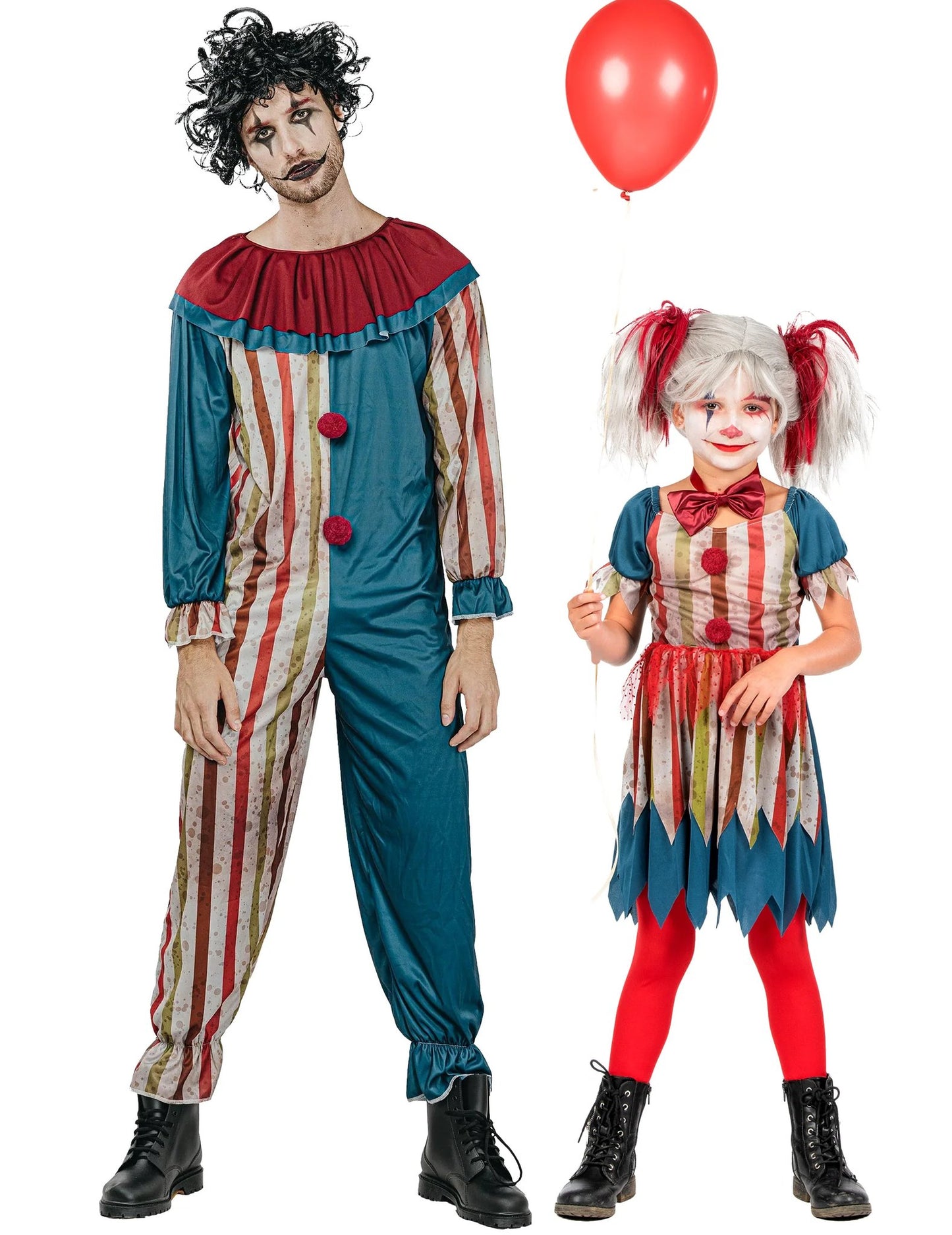 Párový kostým barevných klaunů otec a dcera Halloween