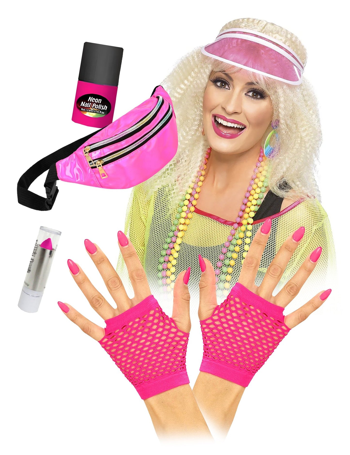 Komplettes neonrosa Accessoire-Set für Erwachsene