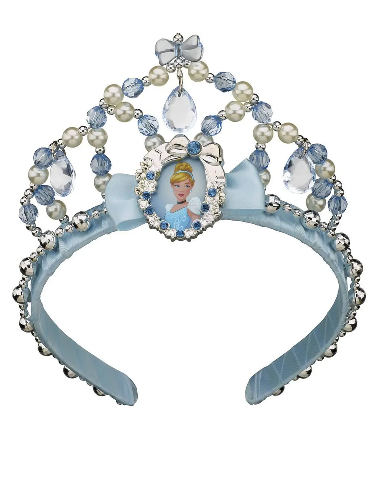 Tiare Cendrillon pour fille bleue avec perles et médaillon portrait