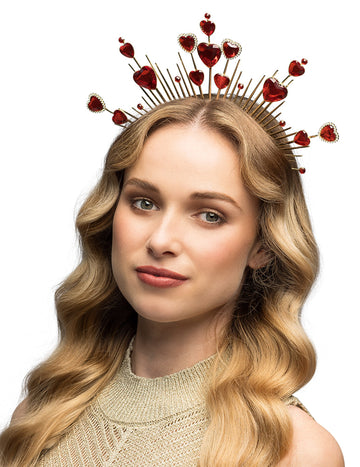Kovová tiara s červenými srdíčky