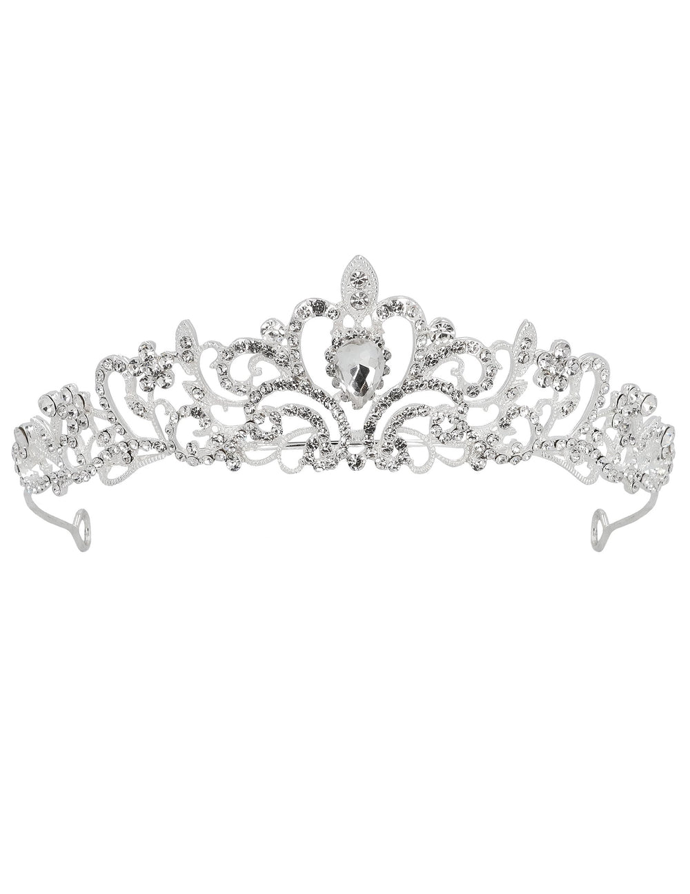 Vue de face de la tiare princesse métallique à strass