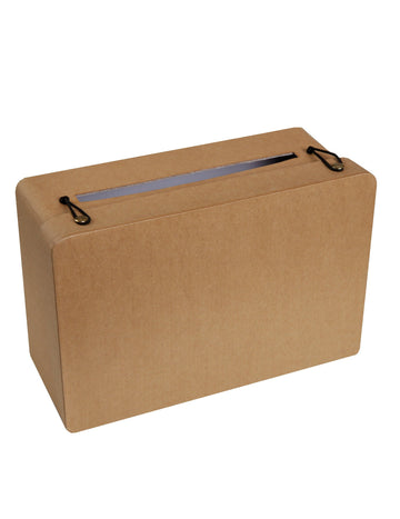 Tirelire en carton valise kraft pour mariage marron avec attaches noires