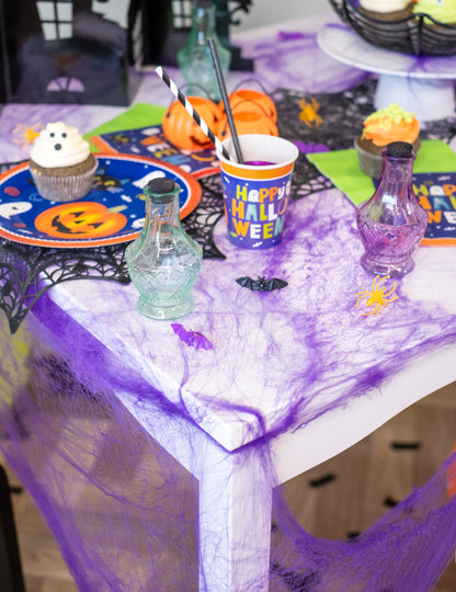 Fialová pavučina s pavouky 20g Halloween