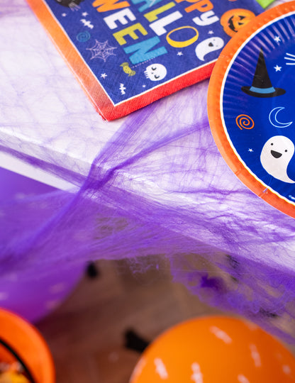 Fialová pavučina s pavouky 20g Halloween