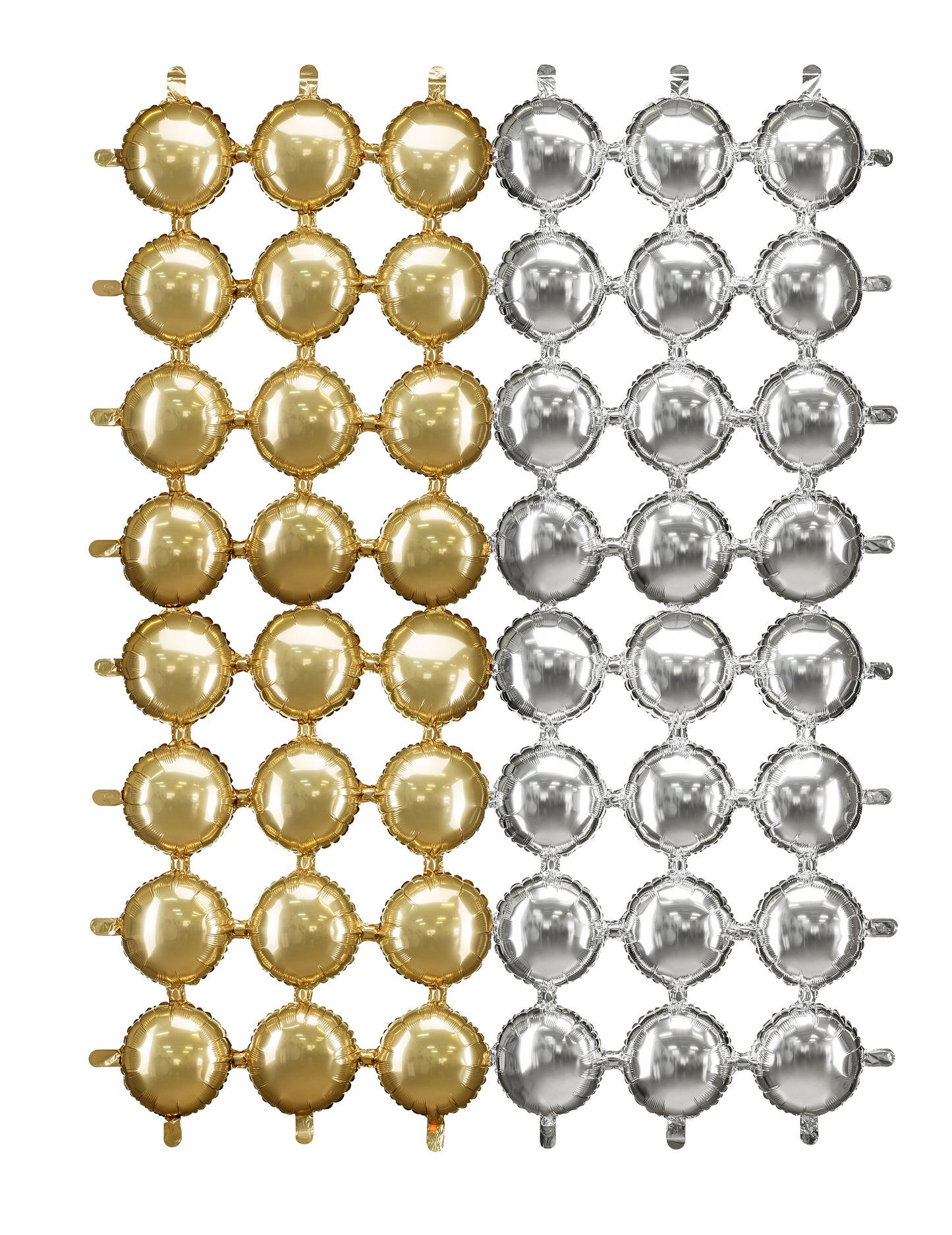 Comparaison des coloris doré et argenté du décor en ballon aluminium double face pour fête