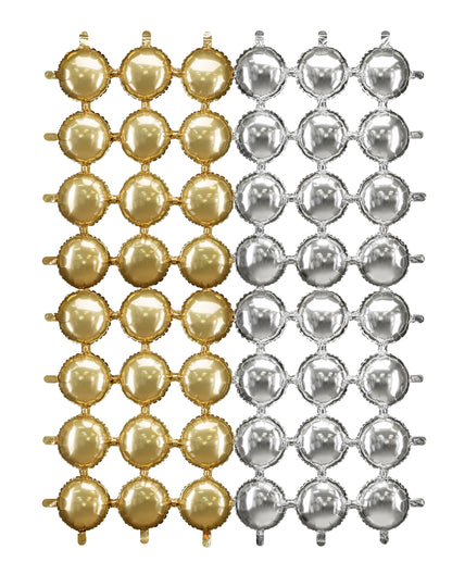 Comparaison des coloris doré et argenté du décor en ballon aluminium double face pour fête