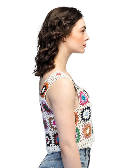 Dámský hippie květinový háčkovaný top pro dospělé 