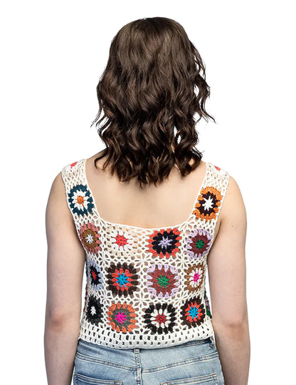 Dámský hippie květinový háčkovaný top pro dospělé 