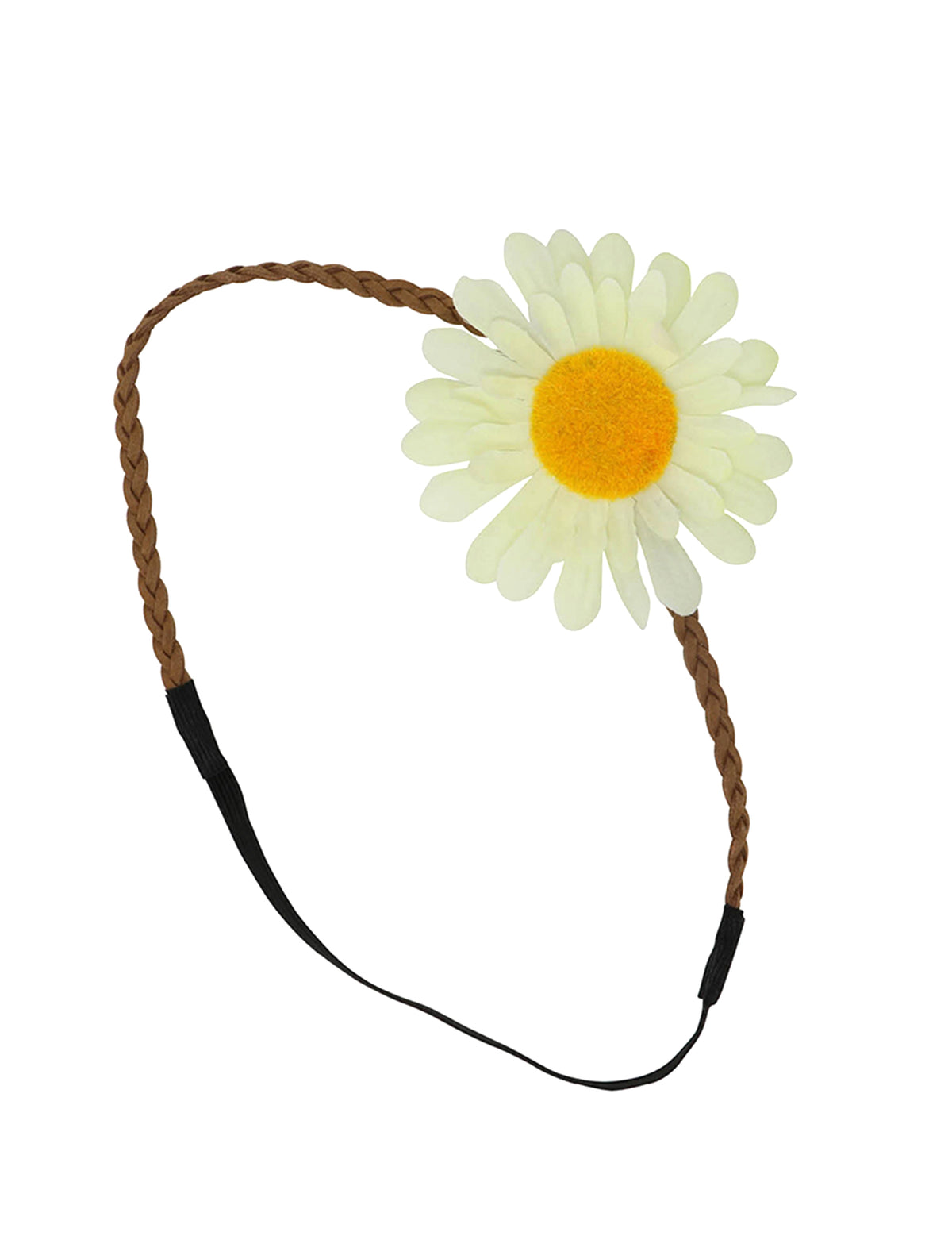 Détail de la fleur du tour de tête tressé avec fleur blanche pour adulte