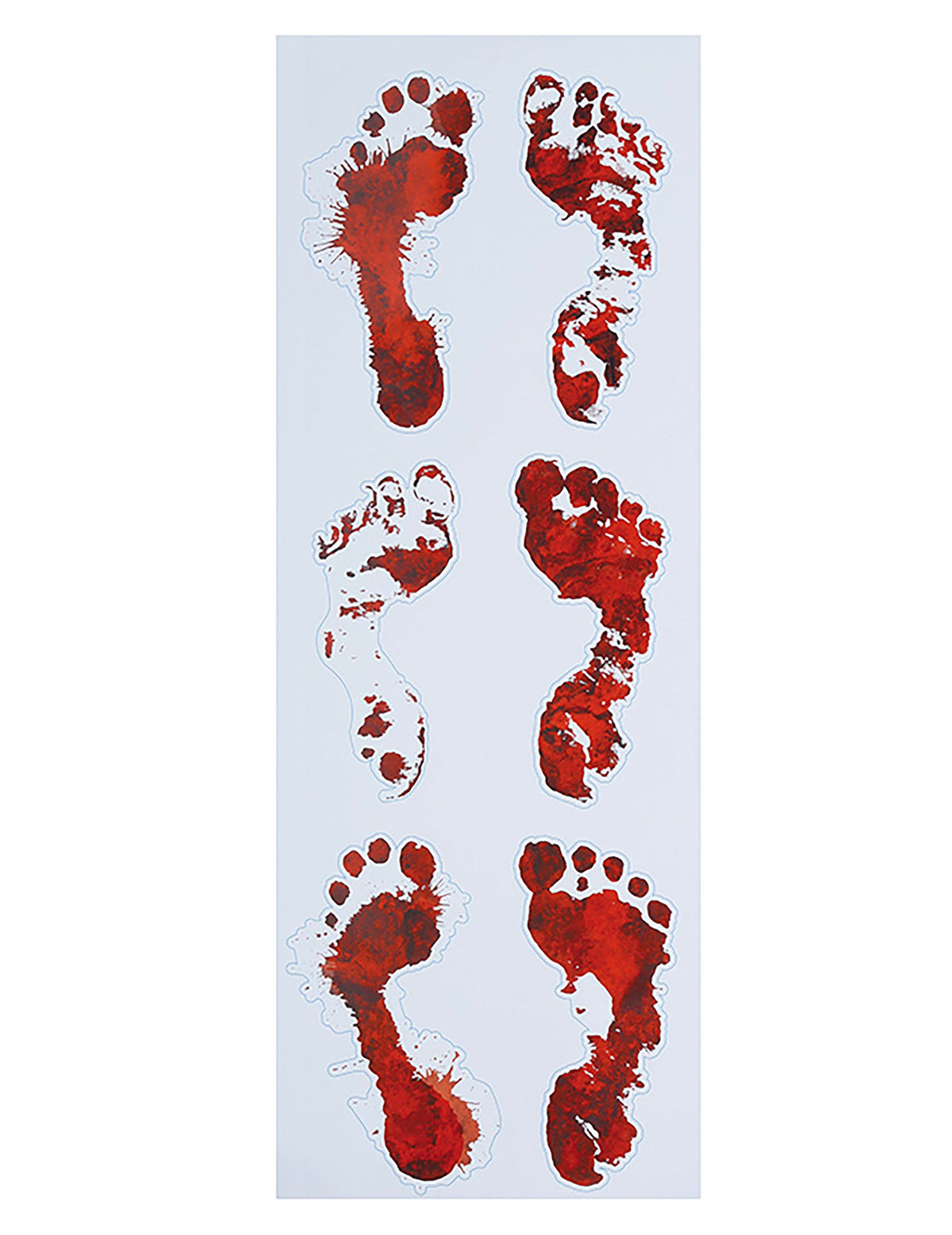 Vue de face de la planche des traces de pieds sanglantes adhésives pour décoration d'Halloween
