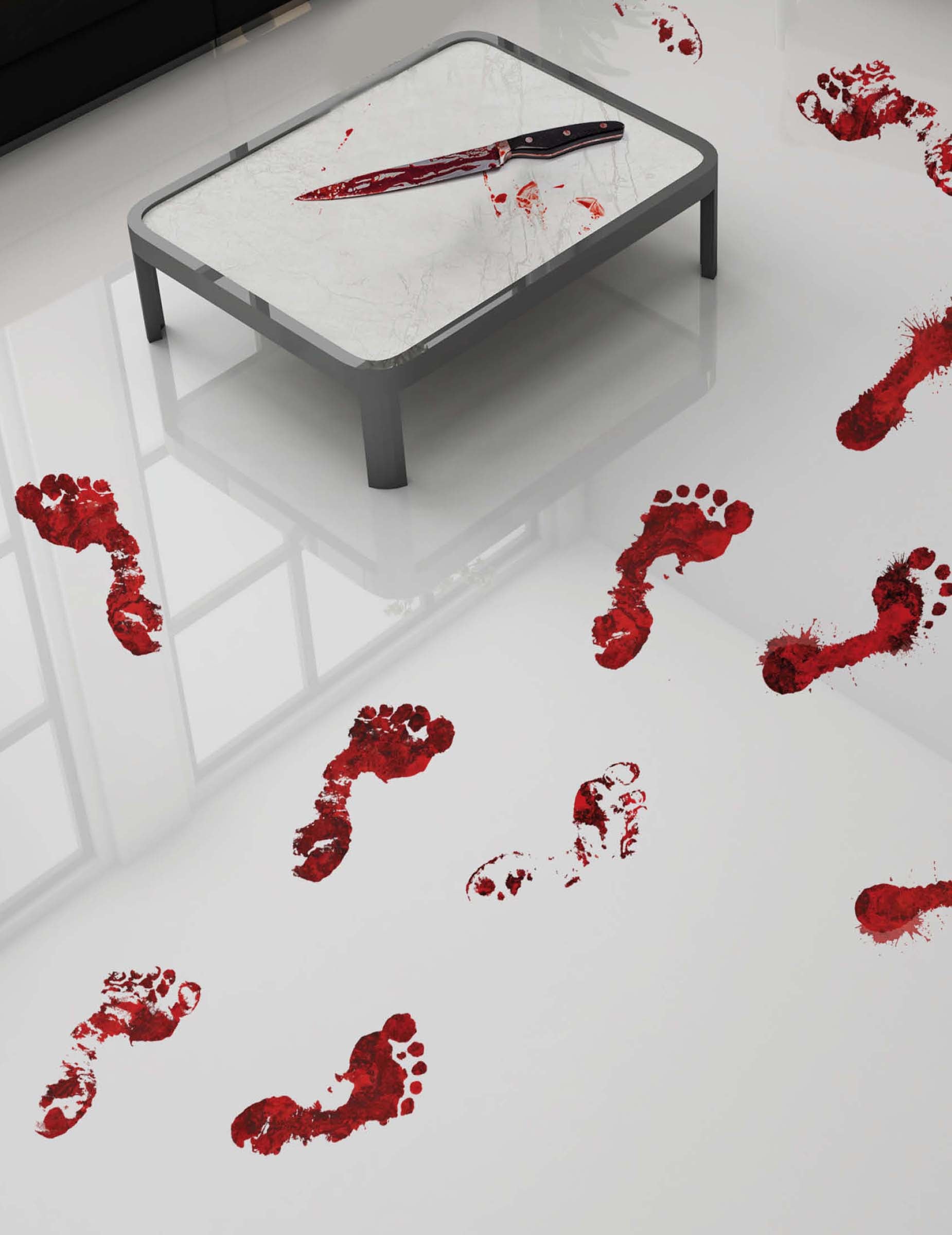 Traces de pieds sanglantes adhésives pour décoration d'Halloween rouge