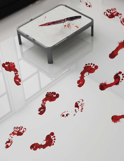 Traces de pieds sanglantes adhésives pour décoration d'Halloween rouge