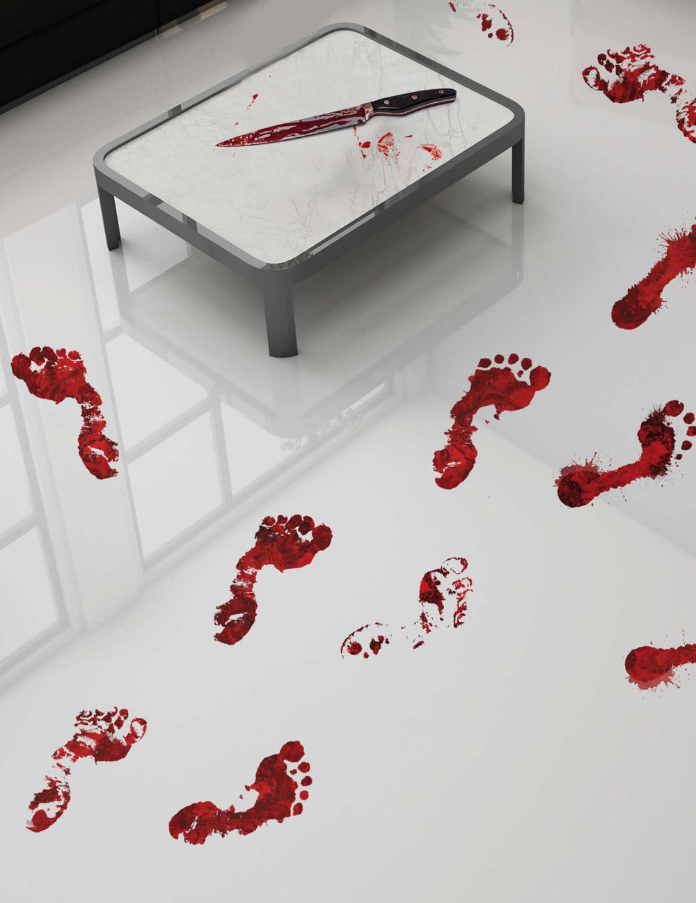 Traces de pieds sanglantes adhésives pour décoration d'Halloween rouge