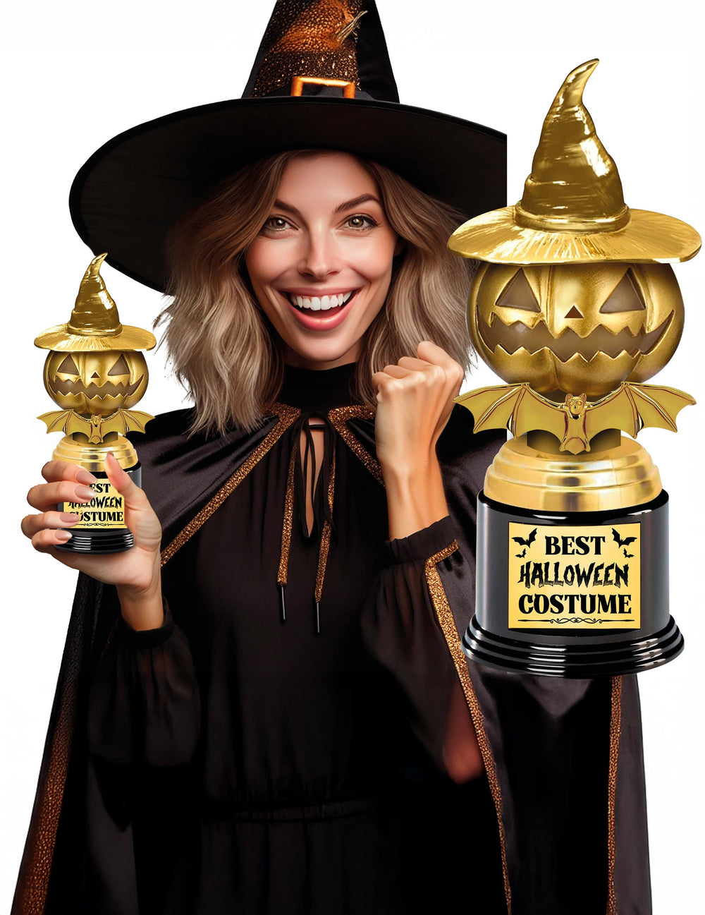 Trophée citrouille meilleur costume d'Halloween pour adulte doré et noir
