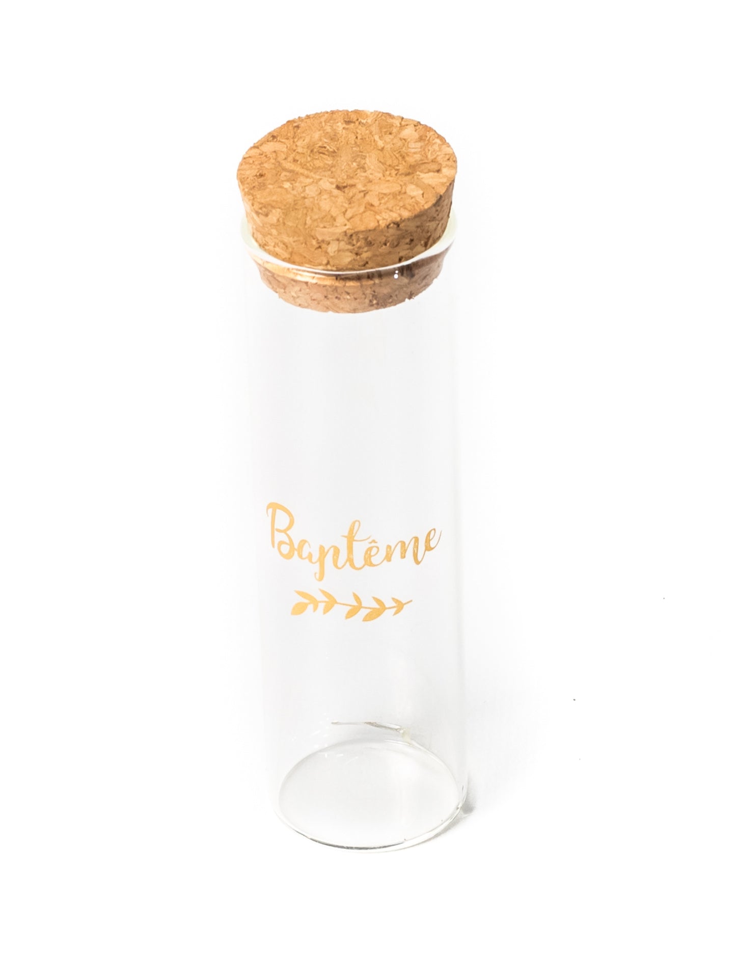 Skleněná zkumavka na křest 3 x 10 cm se zlatým vavřínem