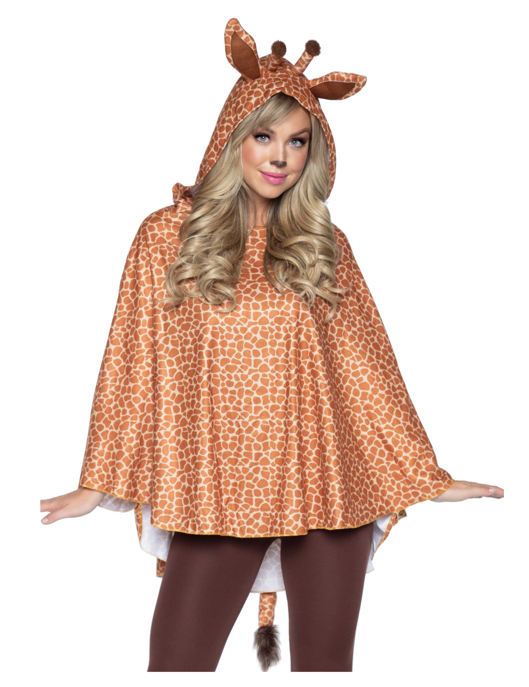 Tunique à capuche girafe pour femme à imprimé taches marron et beige